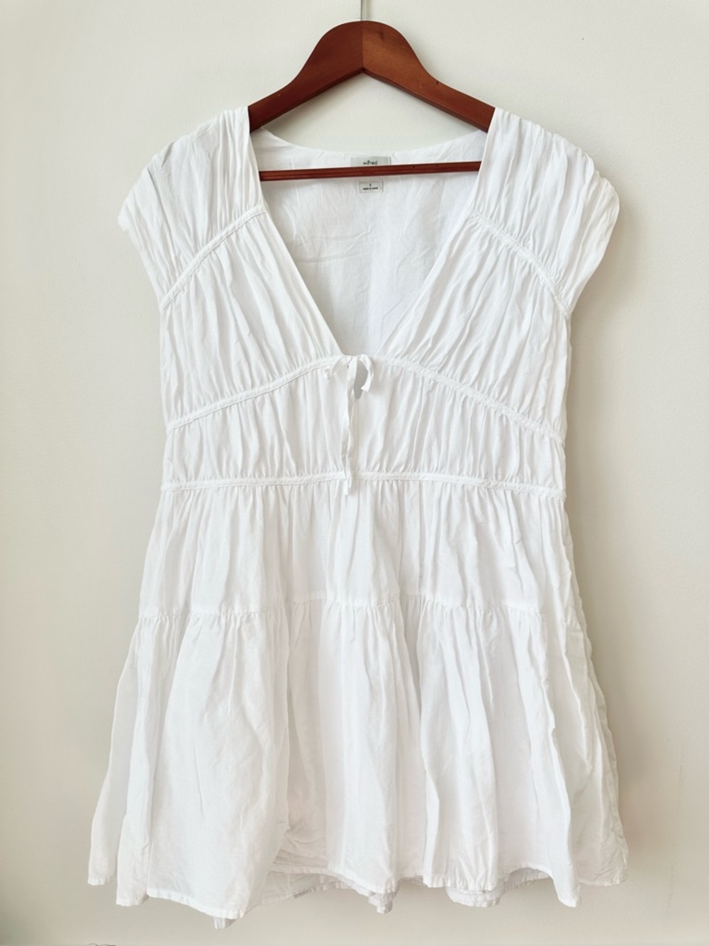 ARITZIA | WILFRED HAMPSTEAD DRESS BOHO V-NECK LOW TIERED MINI DRESS WITH POCKETS
